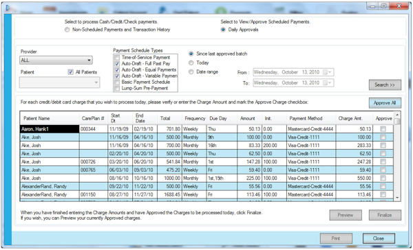 Payments Report Generation Screen