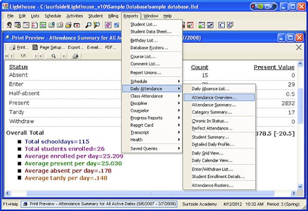 Attendance menu
