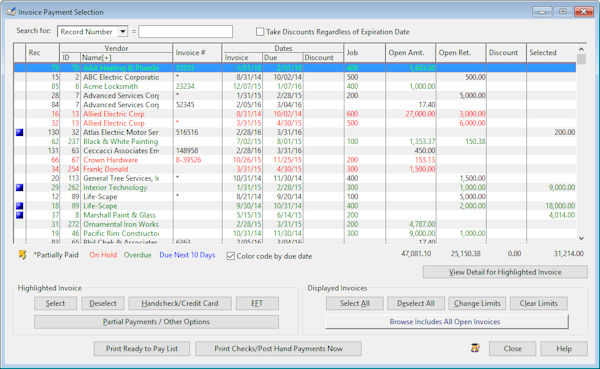 Invoice payment selection