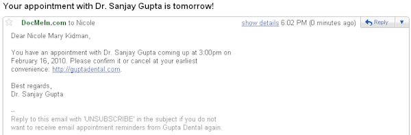 Email appointment reminders
