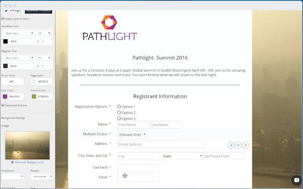 Create registration form