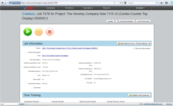 Job page w/play/pause/stop buttons