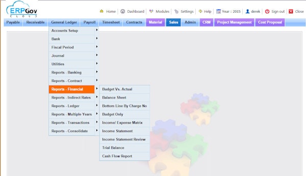 General ledger menu