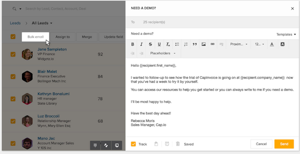 Freshworks CRM Bulk emails