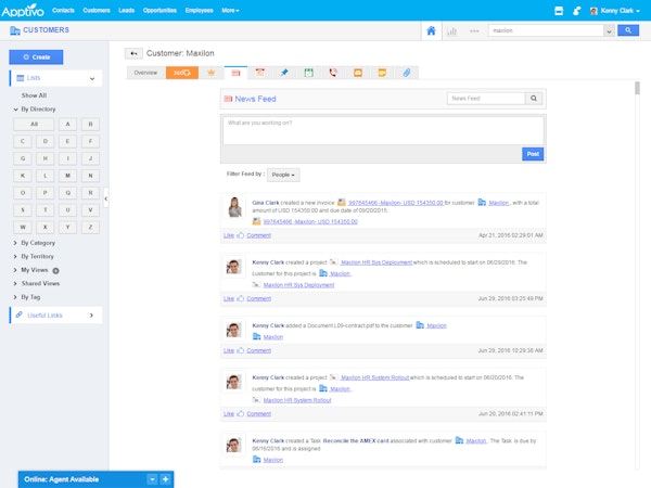 Customer news feed