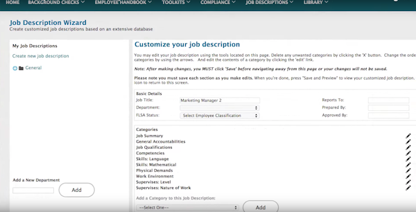 Job description wizard