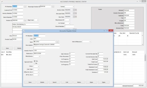 Invoice entry form