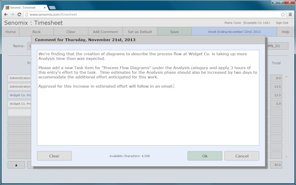 Timesheet comment