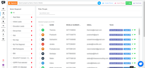 ShoutOUT CRM segments screenshot
