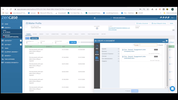 ZenCase create litigation documents