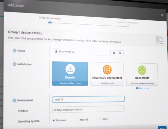 SolarWinds Backup add devices