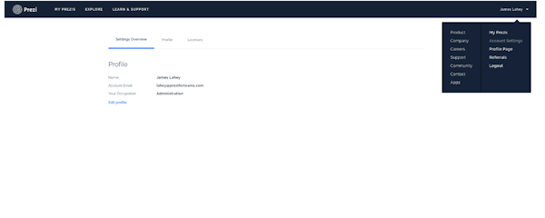 Prezi Business edit profiles