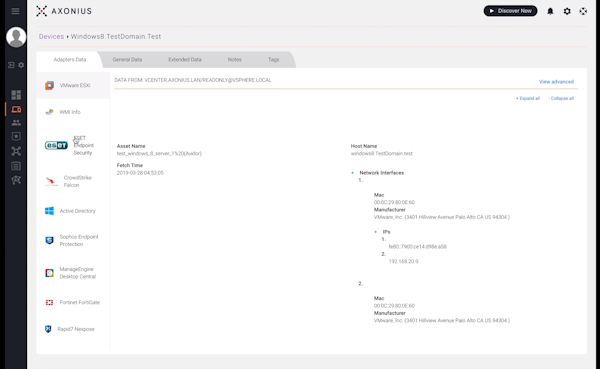 Axonius domain test screenshot