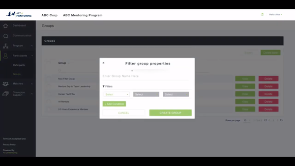 Mentoring Software participant groups