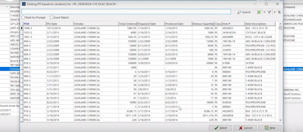 IQMS MRP purchase requisition screenshot