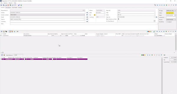IQMS MRP purchase requisition screenshot