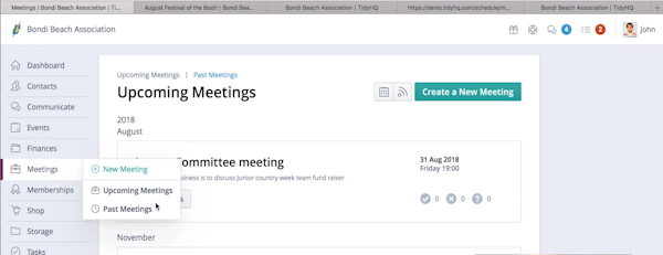 TidyHQ upcoming meetings