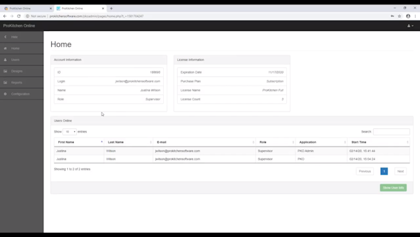 ProKitchen Online user management