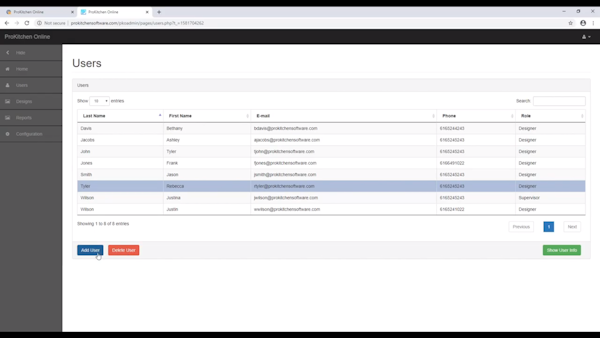 ProKitchen Online add users
