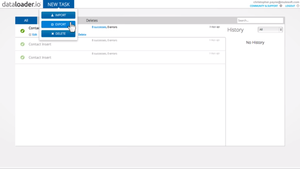 dataloader.io new tasks