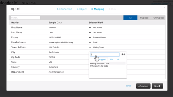 dataloader.io data mapping