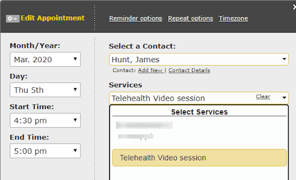 YellowSchedule editing appointment