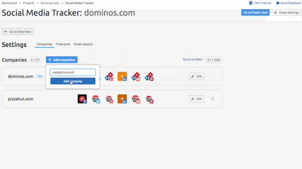 SEMrush social media tracker