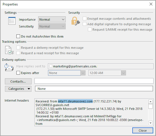 Bitdefender GravityZone e-mail sender blocking screenshot