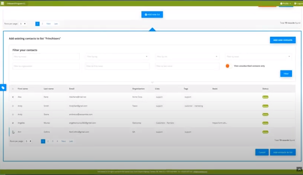 SeoSamba Email Marketing manage contacts