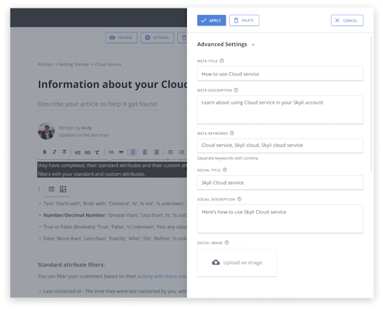 HelpCrunch SEO settings