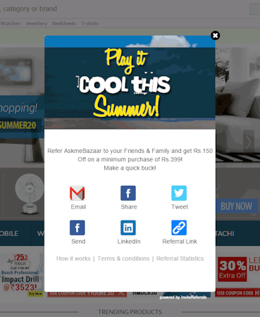 InviteReferrals social sharing screenshot