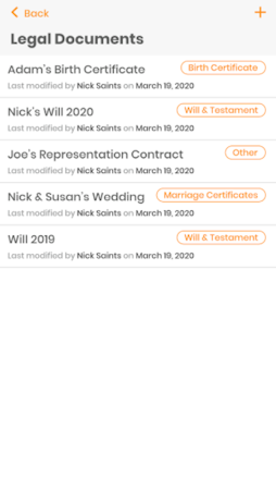 SideDrawer document list