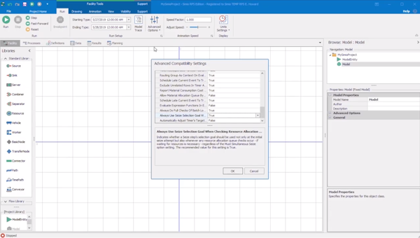Simio advanced compatibility settings