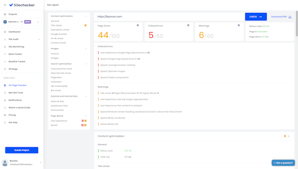 Sitechecker OnPage SEO checker