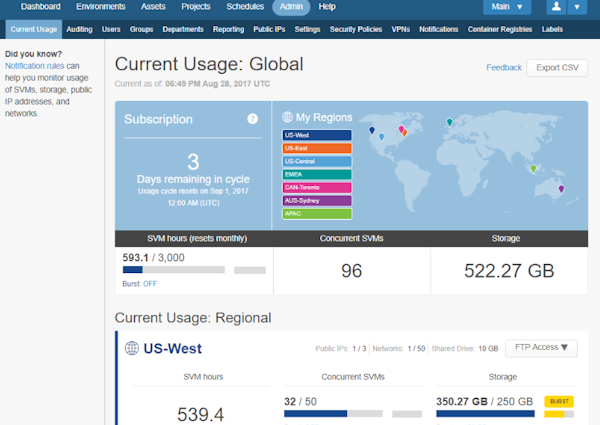 Skytap usage monitoring