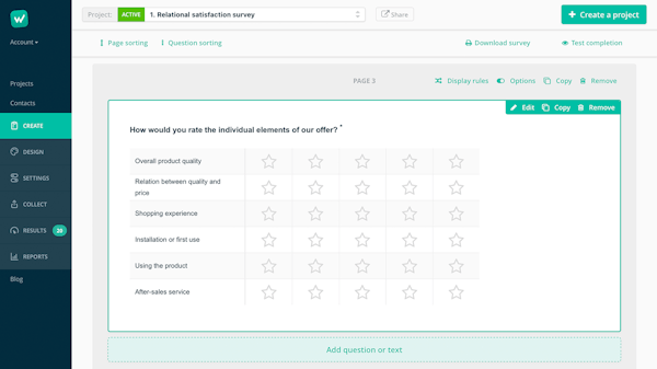 Startquestion questionnaire creation