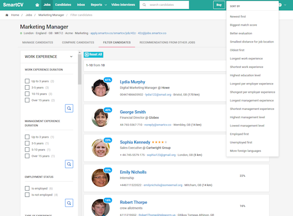 SmartCV filter candidates