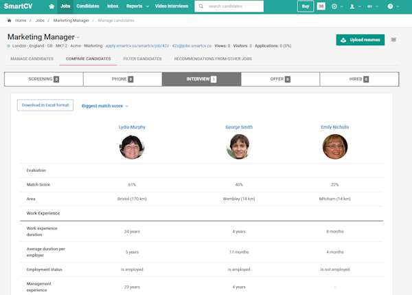 SmartCV candidate comparison