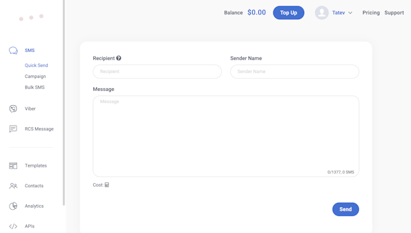 SMS Dashboard Dexatel