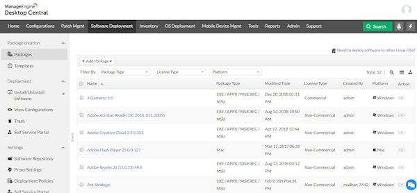 ManageEngine Desktop Central software deployment