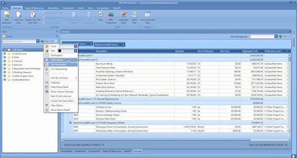 DESTINI Estimator sorting fields