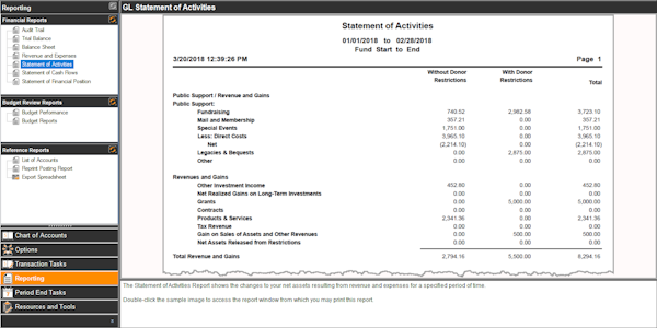 Statement of Activities Report