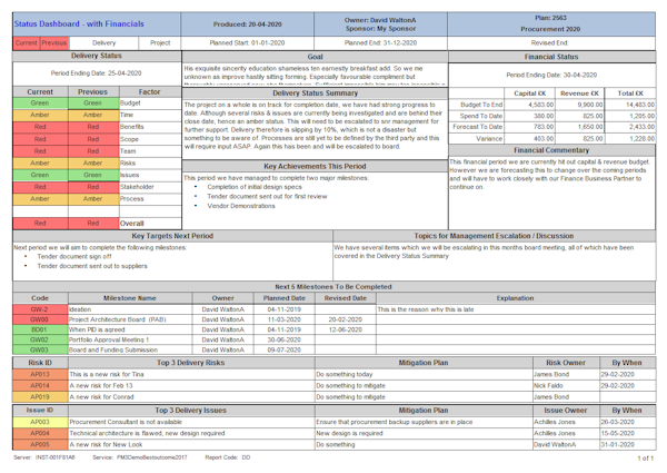PM3 status dashboard - with financials