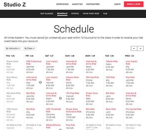 zingfit schedule management