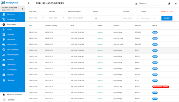 SupplyNote purchase orders