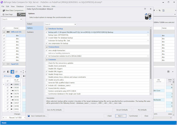 dbForge Data Compare for SQL Server synchronization screenshot