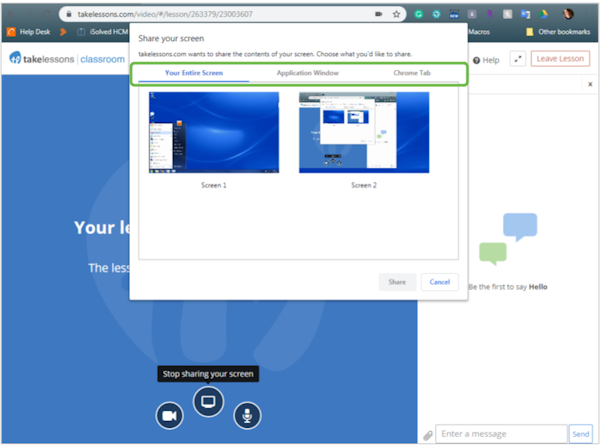TakeLessons screen sharing