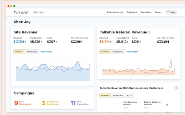Talkable dashboard screenshot