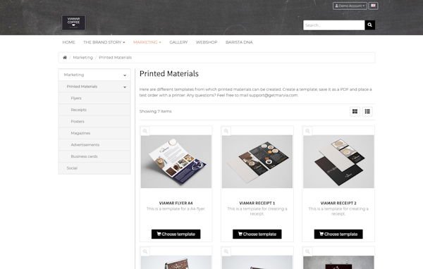 Marvia template manager overview screenshot