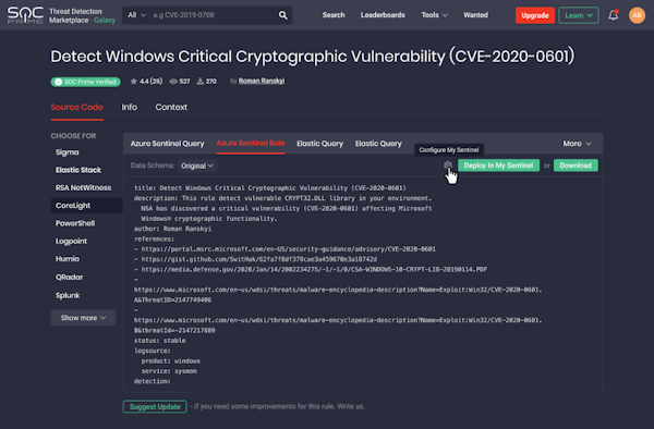 Threat Detection Marketplace configure rules